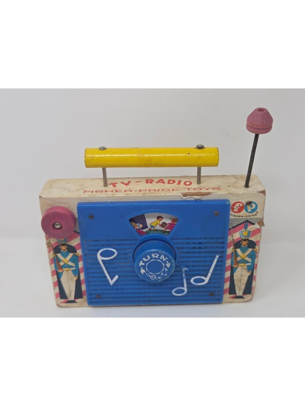 Vintage Fisher Price TV Radio Wooden Music Box Toy Jack And Jill Nursery Rhyme